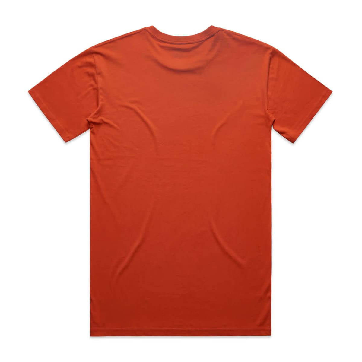 An orange t-shirt featuring a plain back with no visible logos or designs.