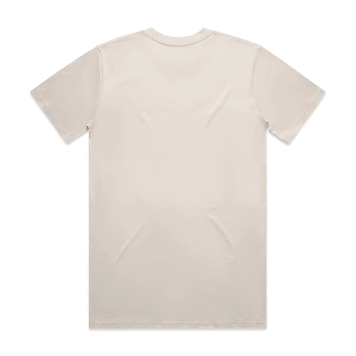 A cream-coloured classic T-shirt with a plain back and short sleeves. It includes a logo on the fabric.