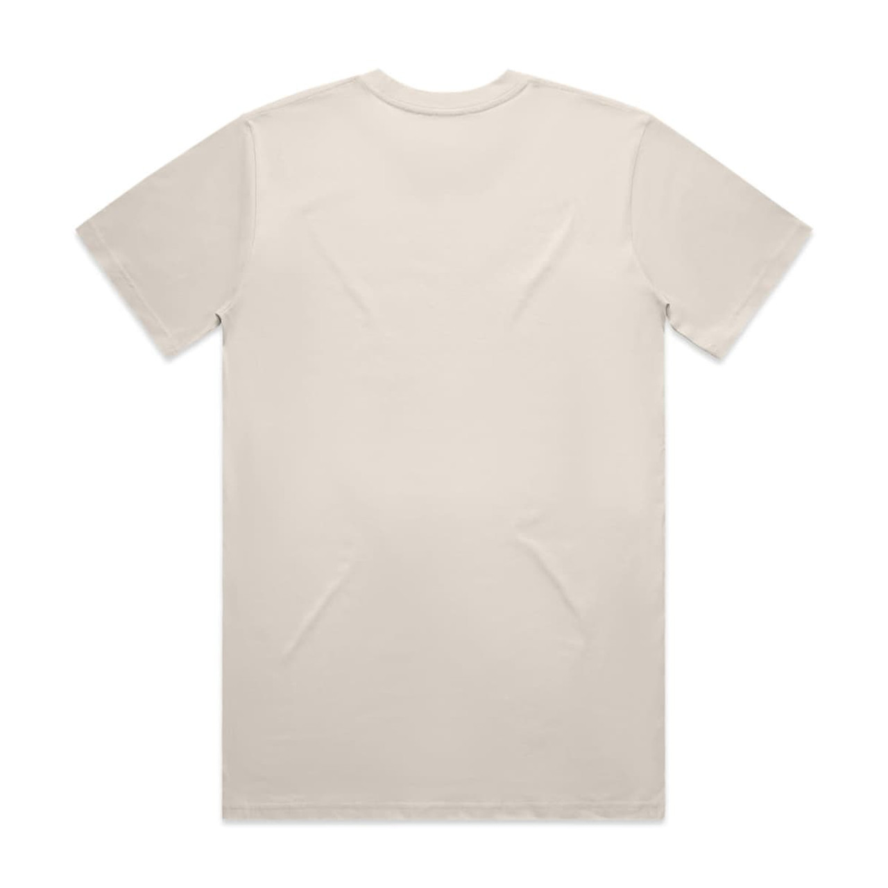 A cream-coloured classic T-shirt with a plain back and short sleeves. It includes a logo on the fabric.