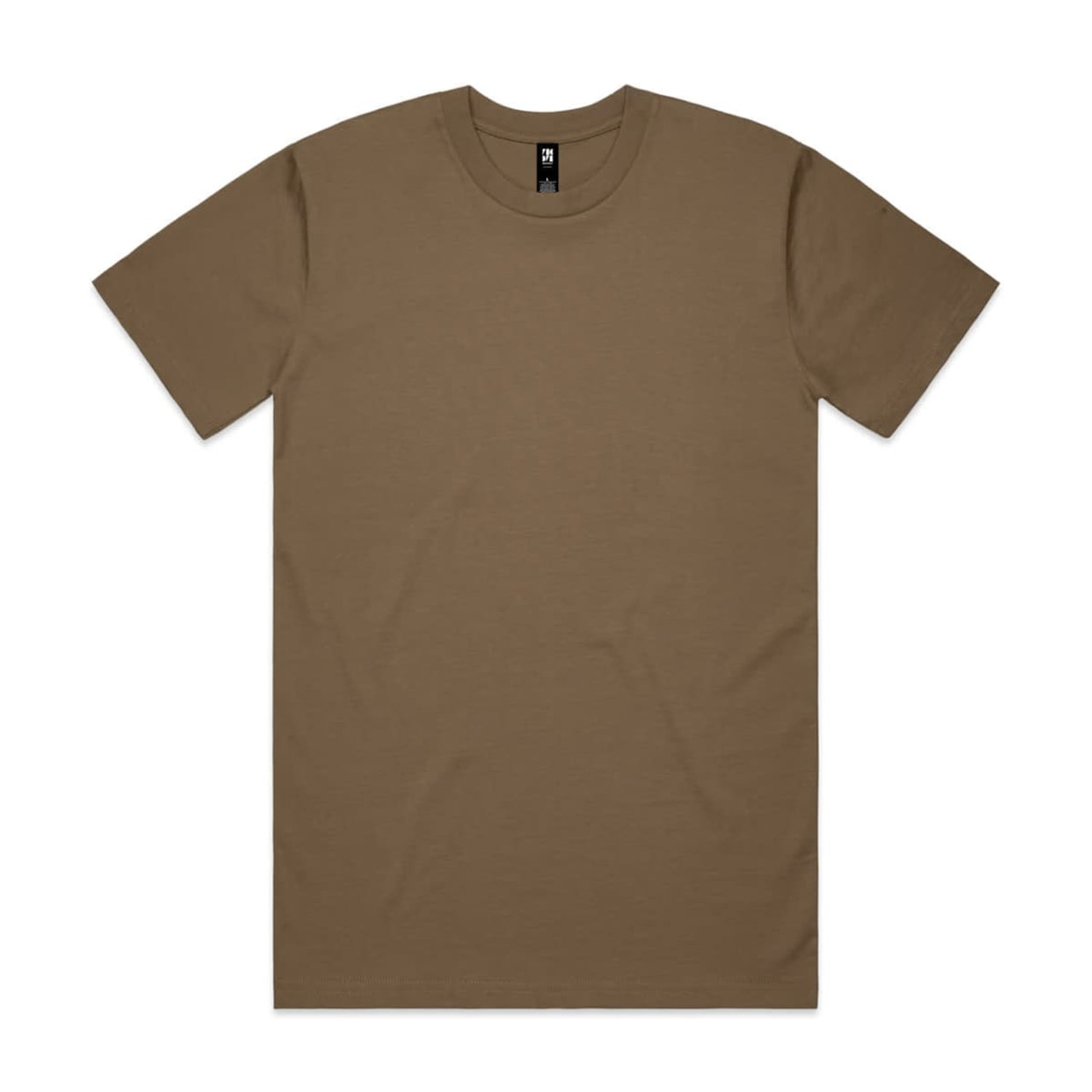 A brown classic t-shirt made from soft fabric, featuring a crew neckline and short sleeves. It has a logo tag.