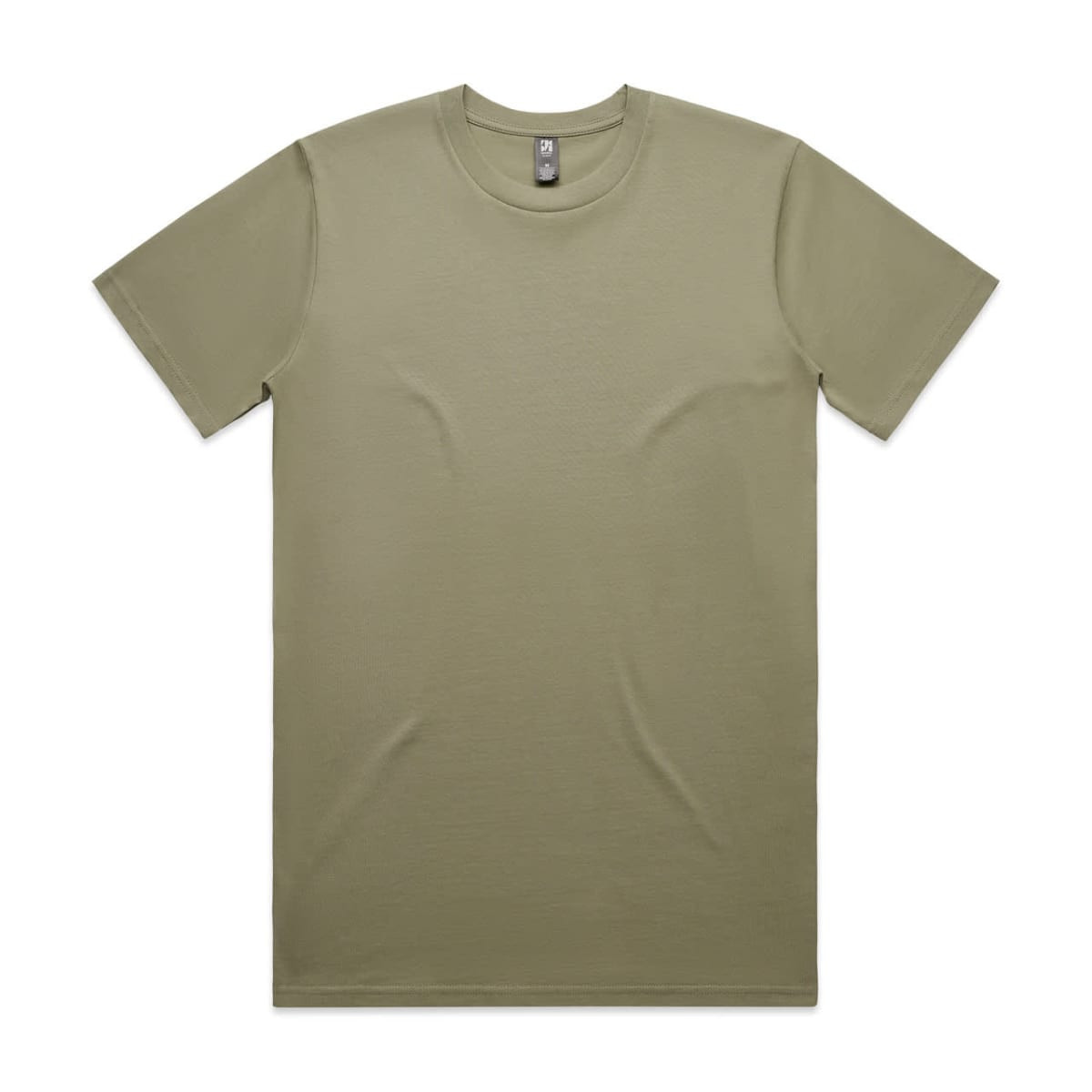 A classic olive green T-shirt with a round neckline and short sleeves, featuring a logo on the label.