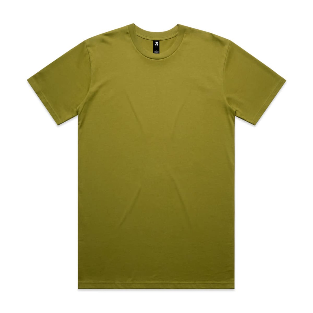 A plain olive green Classic Tee, featuring a crew neck and short sleeves, with a logo on the collar.