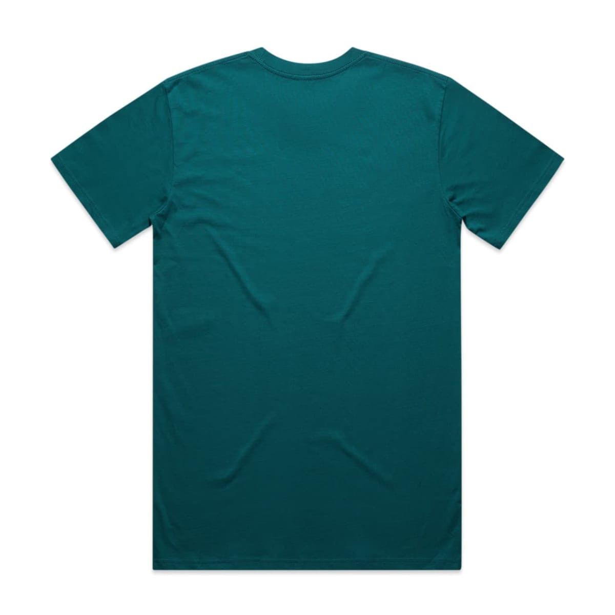 A teal Classic Tee, featuring a simple design with a logo on the back.