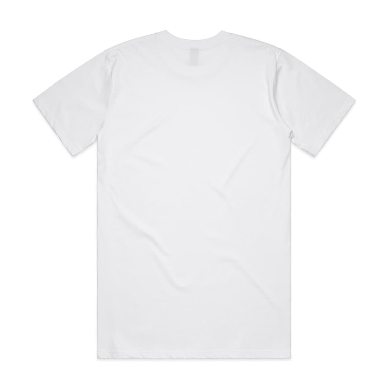 A plain white Classic Tee featuring a crew neckline and short sleeves, with a branding logo on the back.
