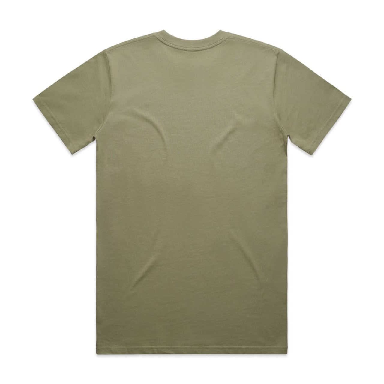 A khaki Classic Tee featuring a round neck and short sleeves, with a branding logo on the back.
