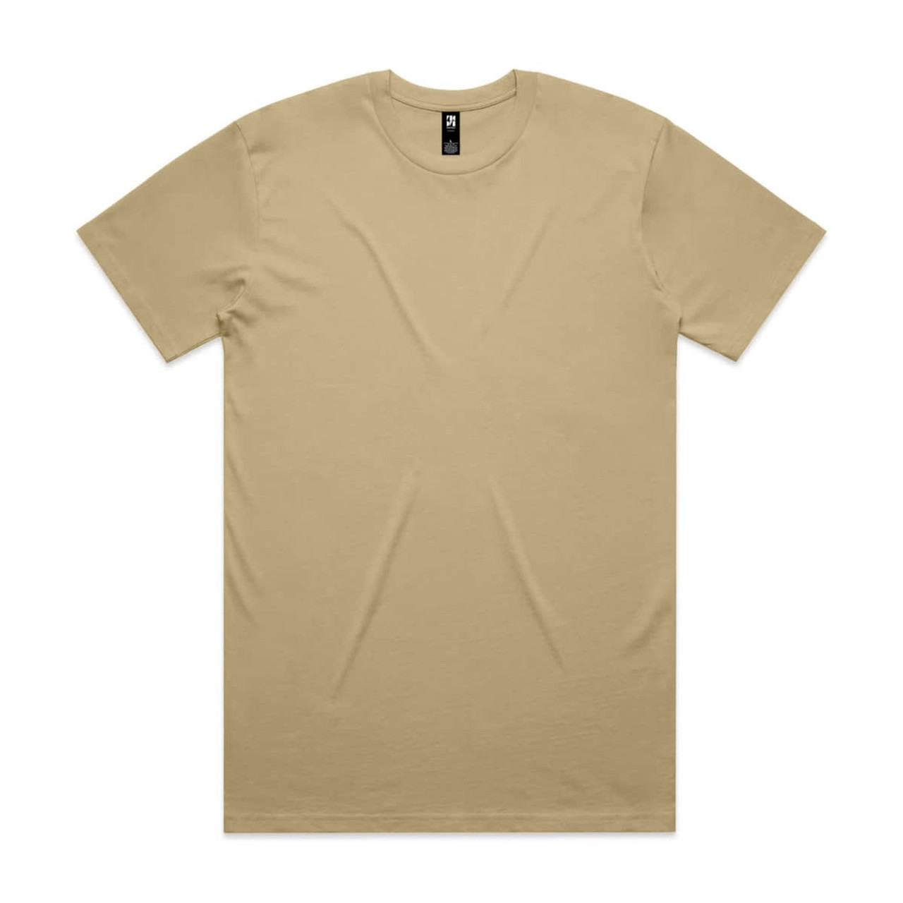 A beige Classic Tee t-shirt with a round neck and short sleeves, featuring a logo on the label.