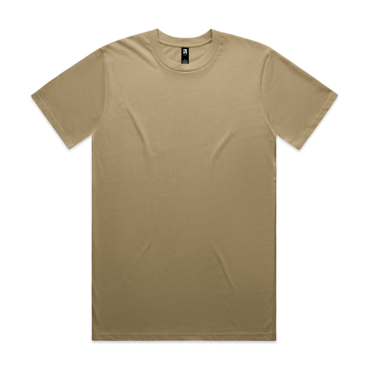 A khaki Classic Tee featuring short sleeves and a round neckline, with a logo present on the label.