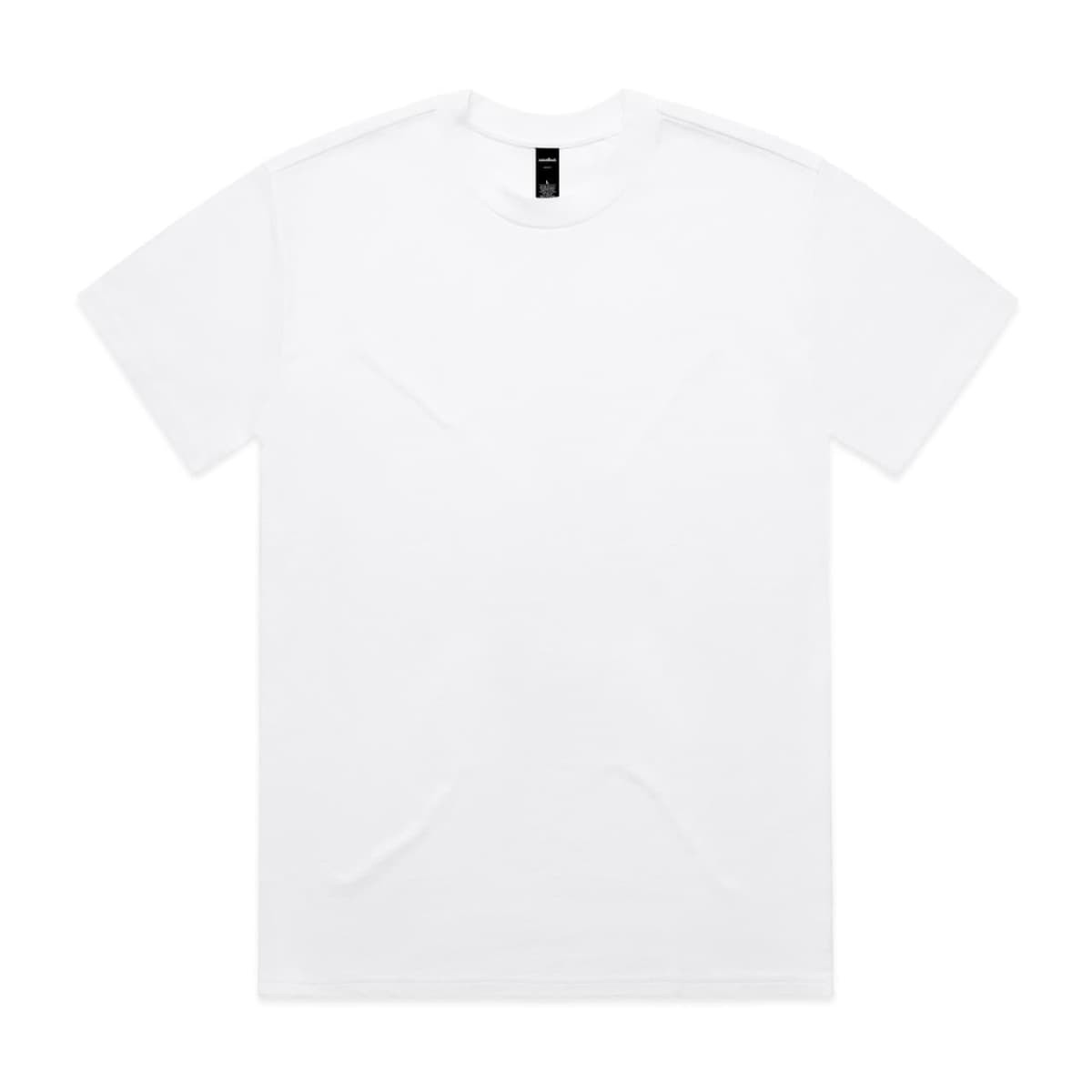 A plain white Heavy Tee t-shirt featuring a simple design and a logo on the label.
