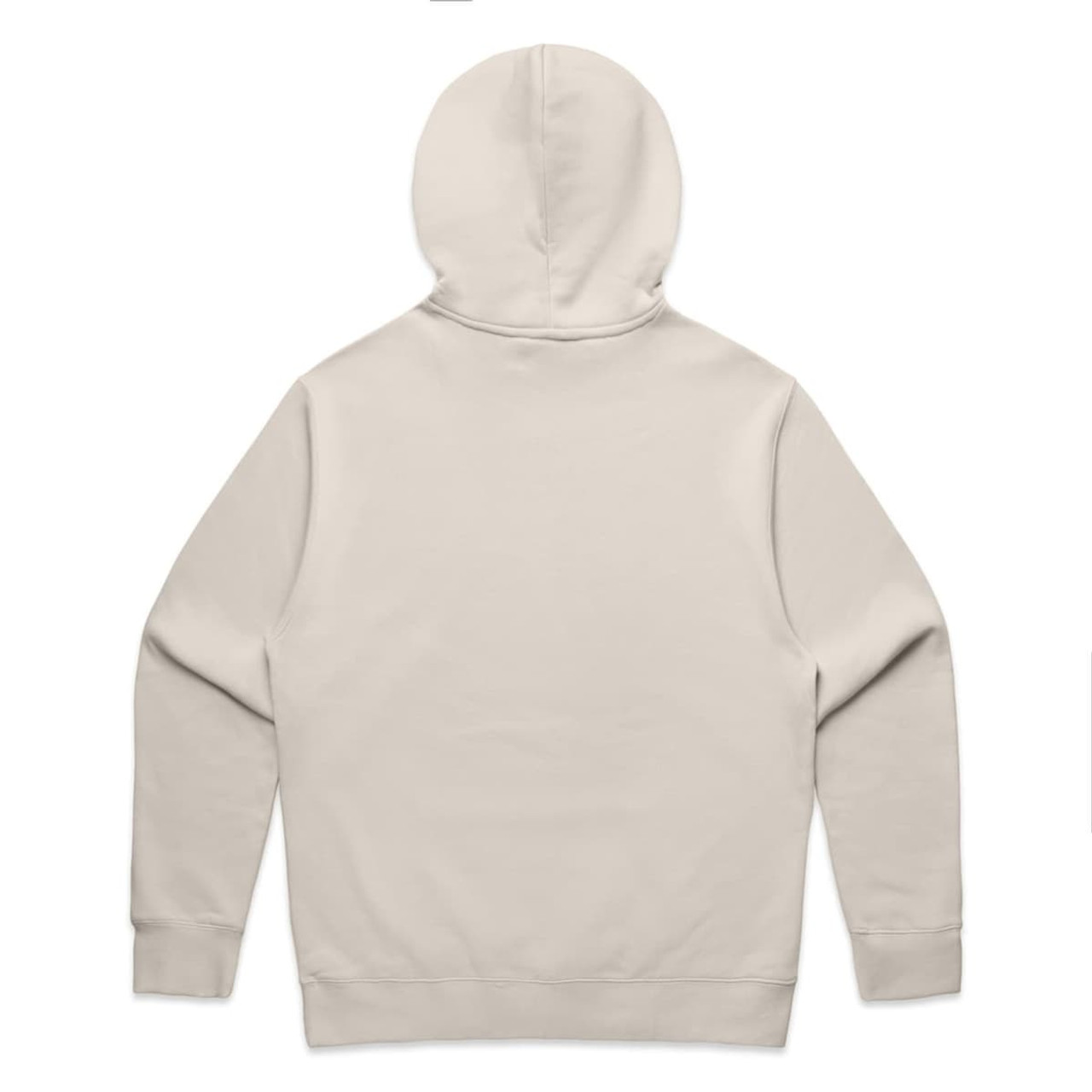 A light beige hoodie with a hood, featuring a plain back and no visible branding.