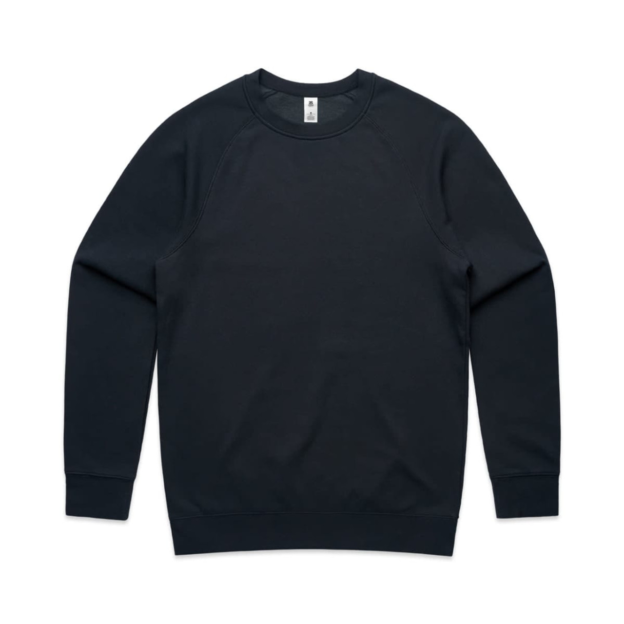 A black jumper with a crew neckline and long sleeves. It features a logo on the interior label.
