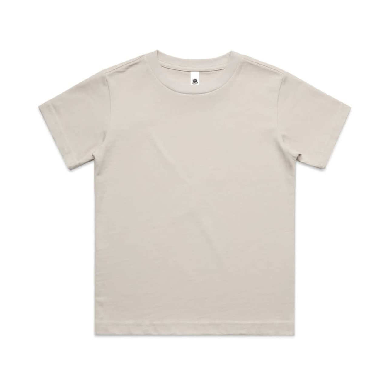 A light beige youth classic t-shirt with a simple design and a small logo on the label.