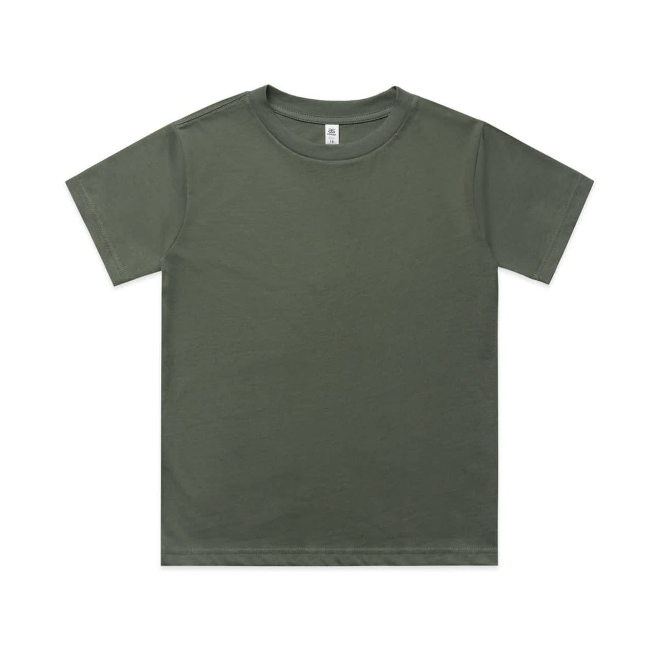 A green youth classic tee with a simple design and a logo, featuring short sleeves and a round neckline.