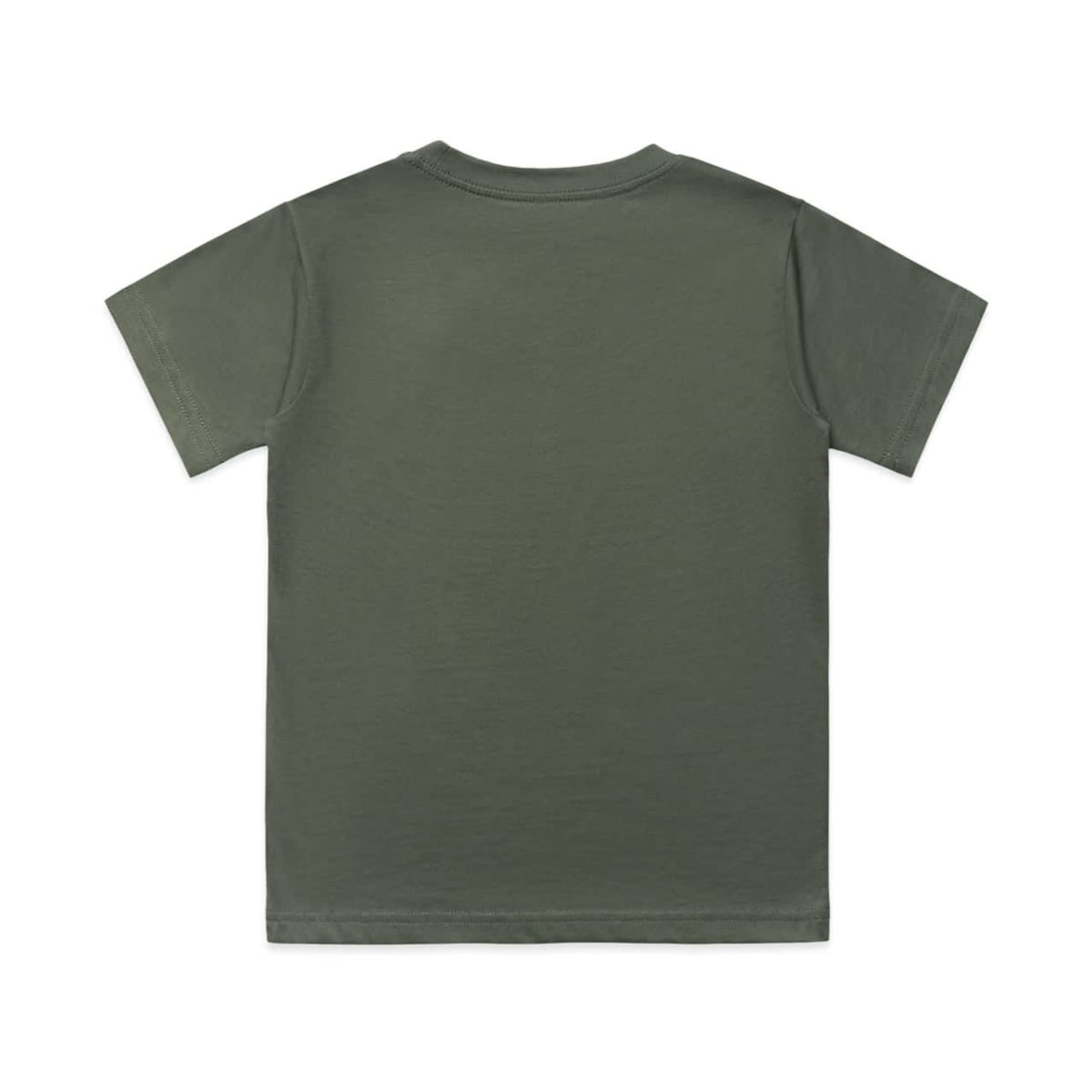 A green youth classic tee with a plain back and short sleeves. It features a logo.
