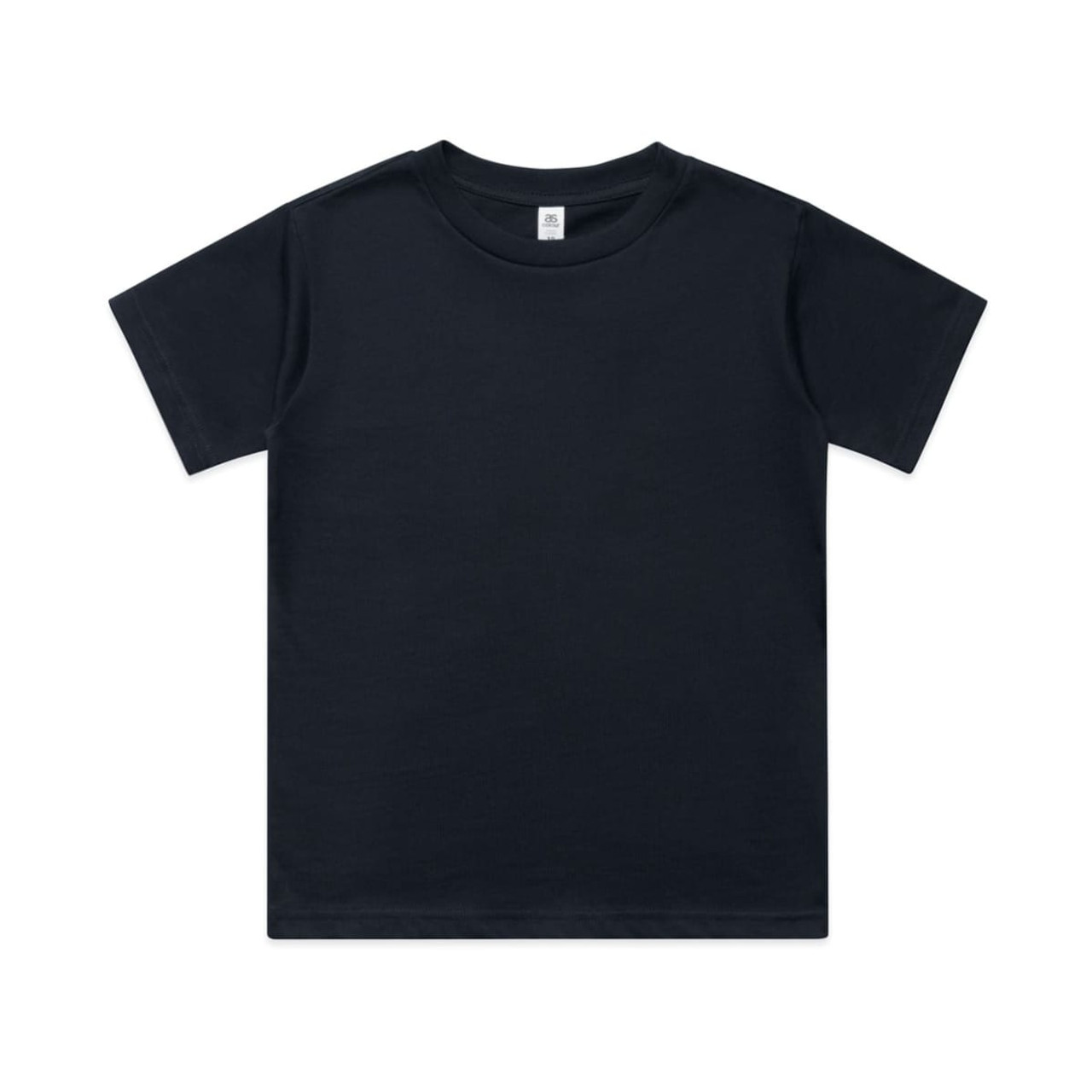 A plain black youth classic tee featuring a crew neck and short sleeves. It has a small logo on the label.
