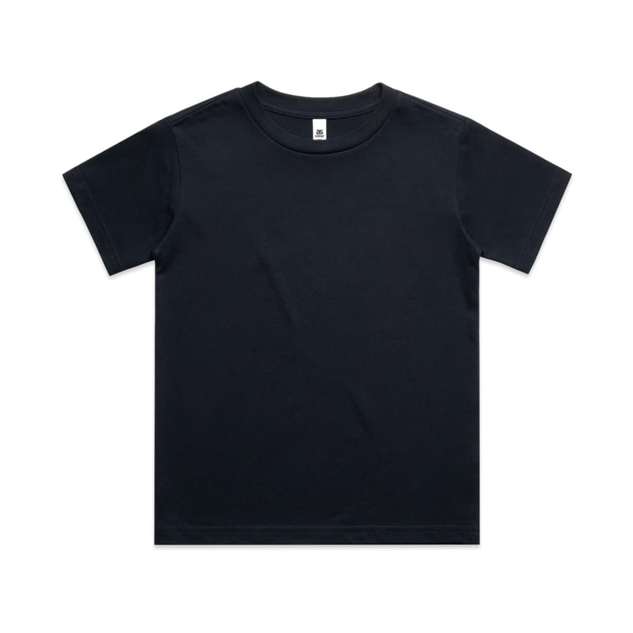 A plain black youth classic tee with a round neckline and short sleeves, featuring a branding label.