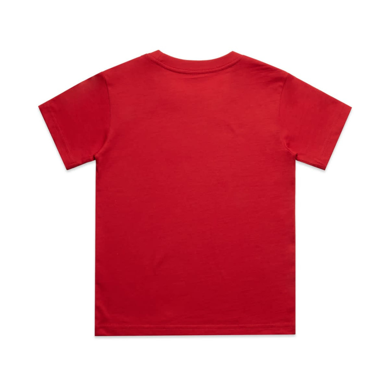 A red classic tee with short sleeves and a plain back. The shirt features a logo on the back.
