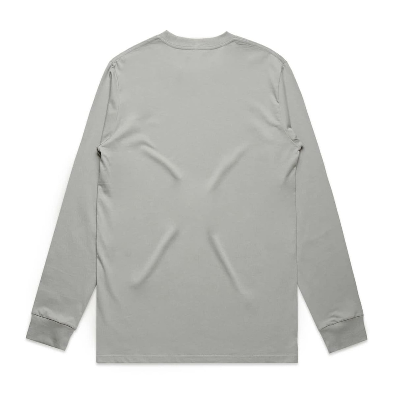 A long-sleeve tee in a muted grey colour, featuring a plain back and fitted cuffs. The shirt has a logo.