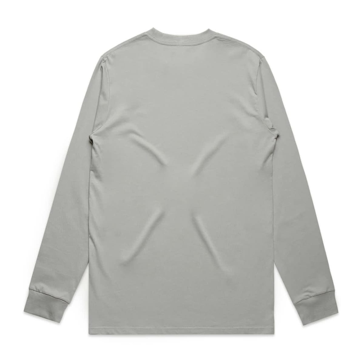 A long-sleeve tee in a muted grey colour, featuring a plain back and fitted cuffs. The shirt has a logo.