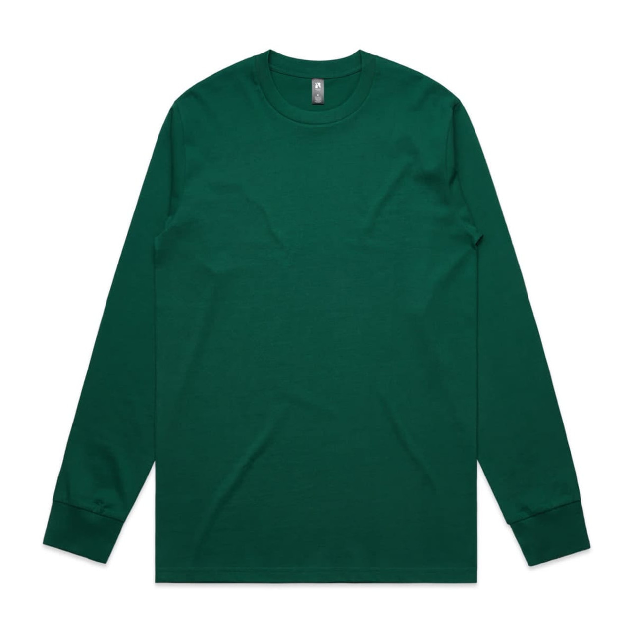 A long-sleeve T-shirt in a deep green colour, featuring a branding logo.