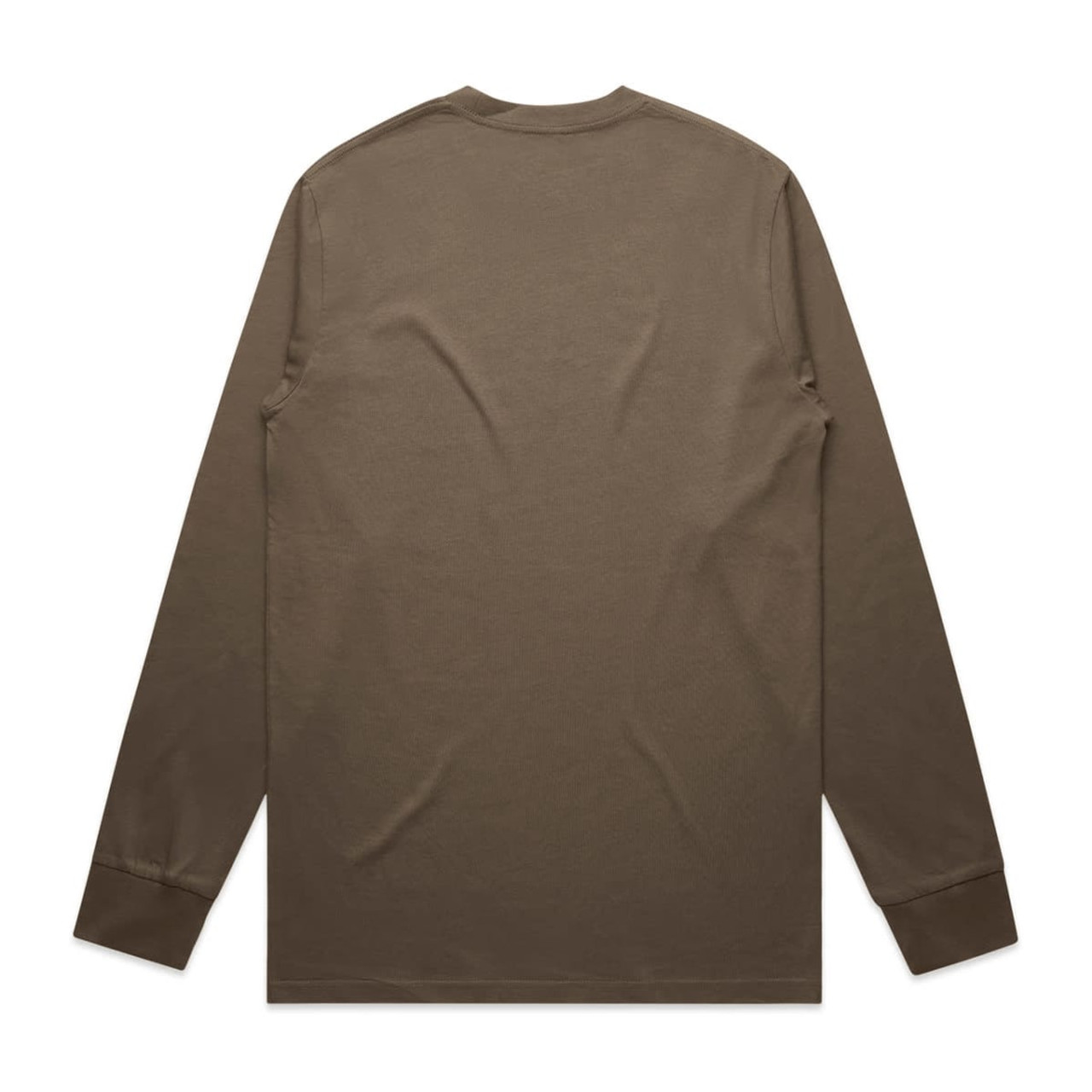 A long-sleeve tee in a muted brown colour with a plain back and fitted cuffs, featuring a logo.