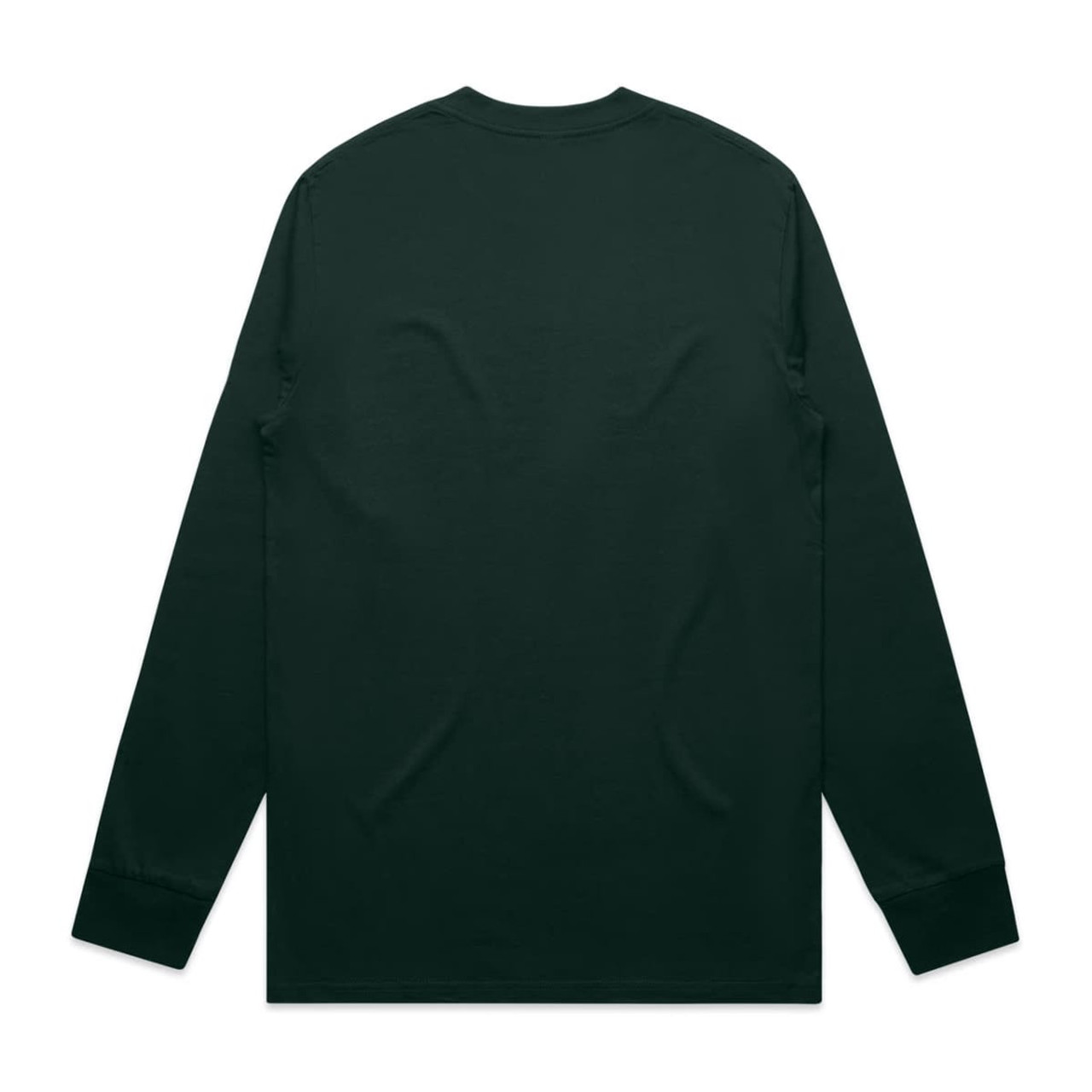 A long-sleeve t-shirt in dark green, featuring a plain back and a logo.