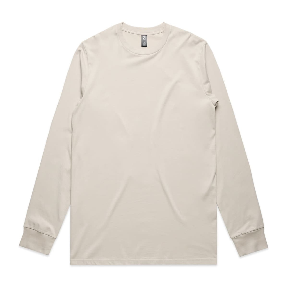 A classic long sleeve tee in a light beige colour, featuring a simple design and a logo.
