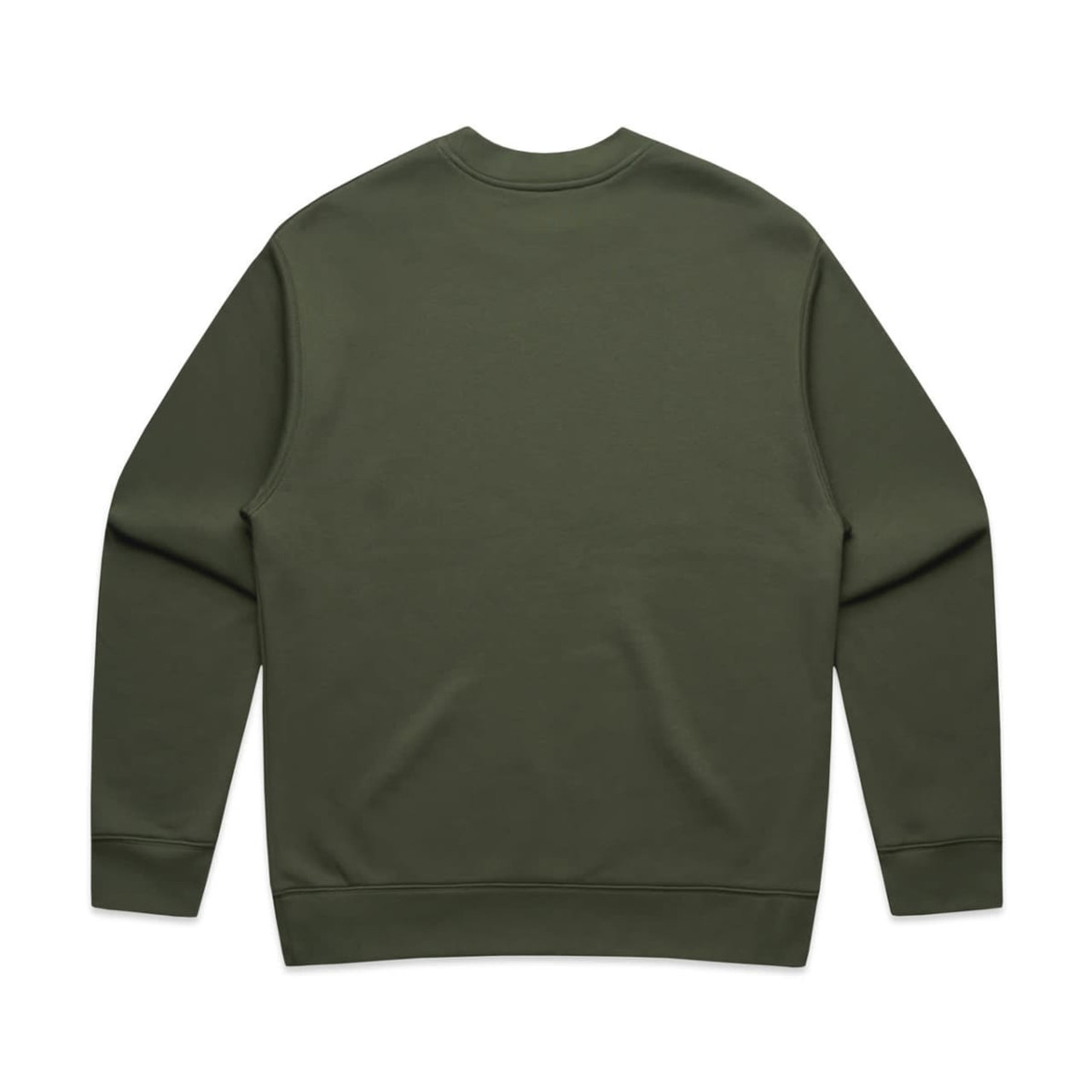 A green sweater with a simple design and a ribbed cuffs and hem, featuring no visible branding.