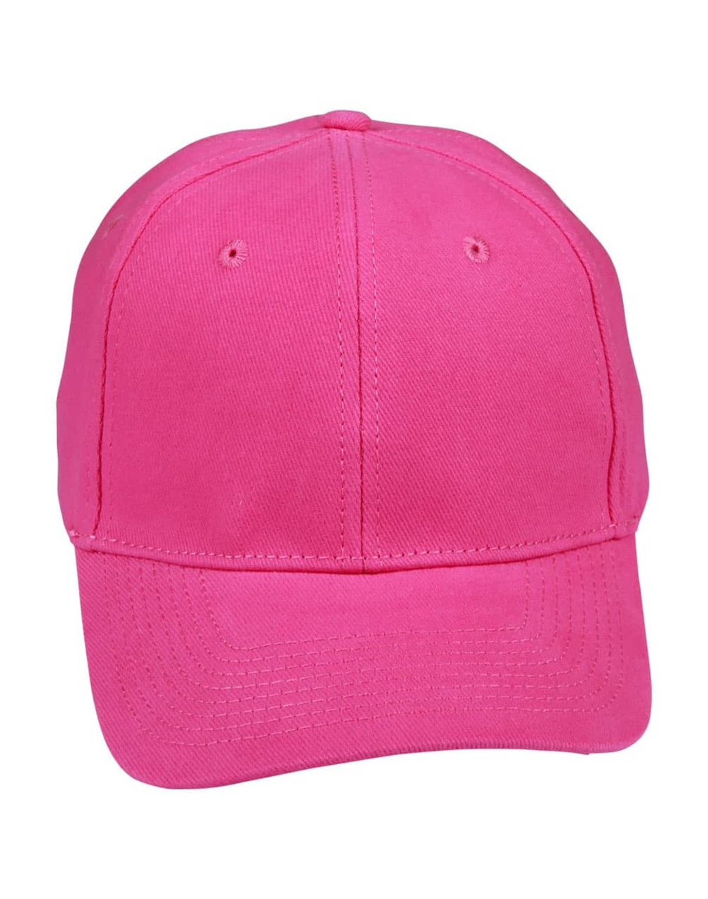 A pink heavy brushed cotton cap featuring a structured design and a logo on the front.