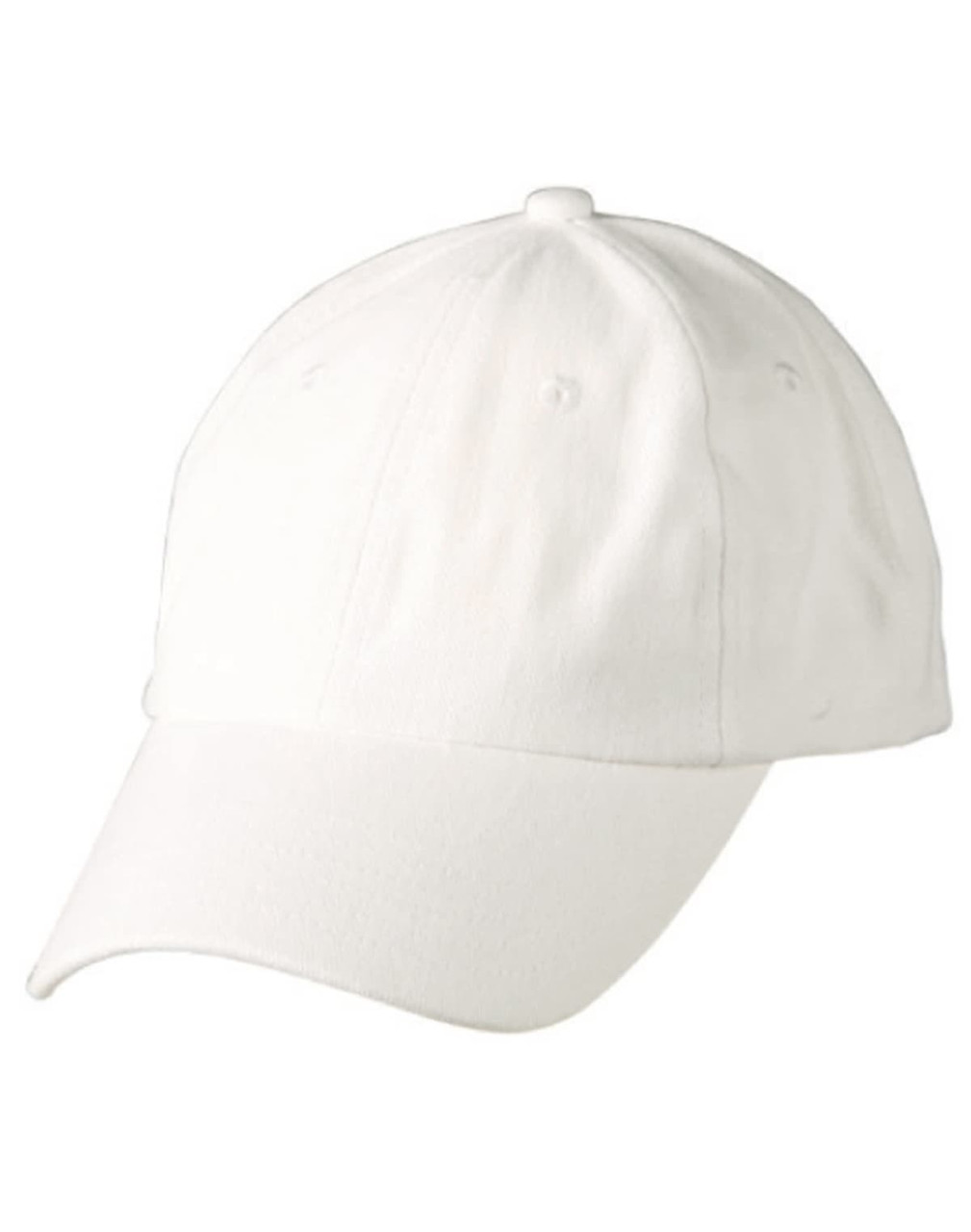 A white unstructured cap with a curved brim and a loop feature on top. It includes a logo.