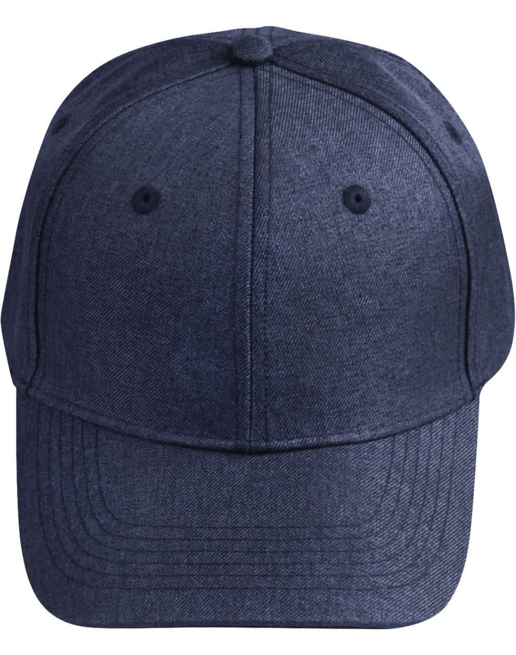 A navy Heather Cap with a structured design and adjustable strap at the back. Features stitching details and ventilation holes.