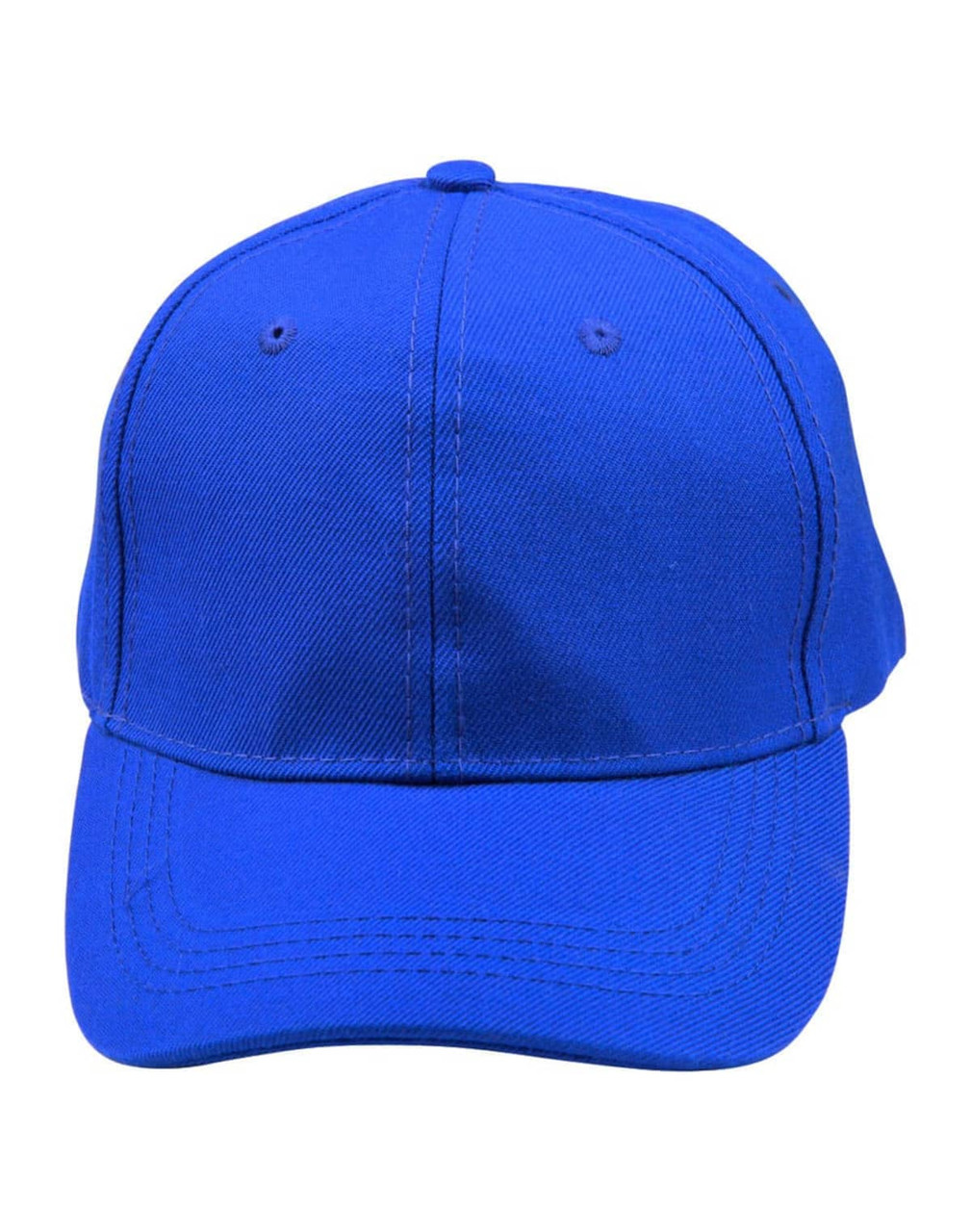 A blue wool blend cap featuring a curved peak and six-panel design, with a logo on the front.