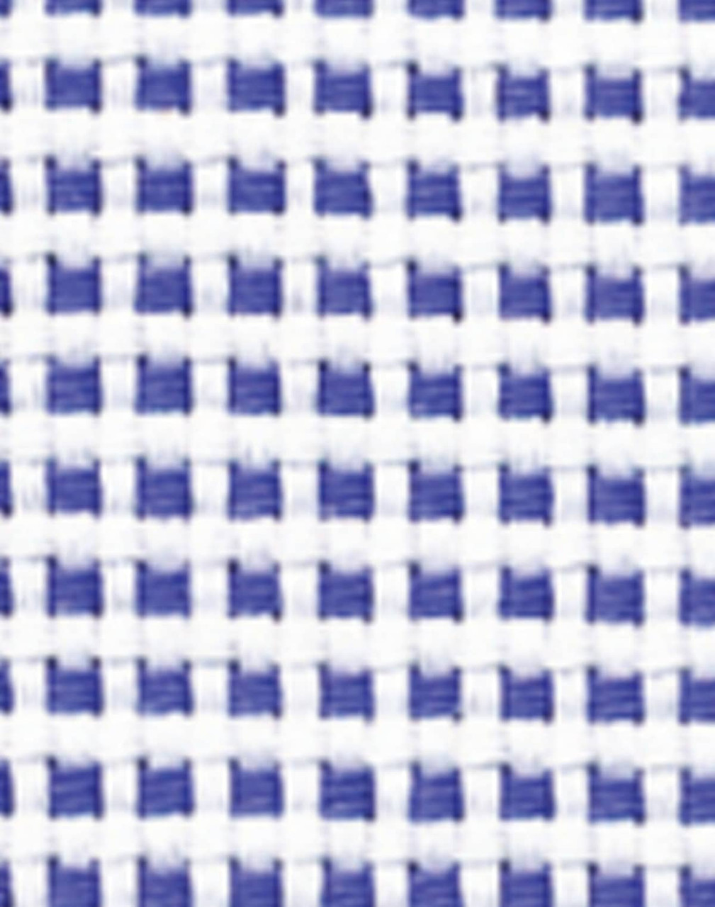 A textured fabric featuring a white and navy blue check pattern, suitable for a button-up shirt design.