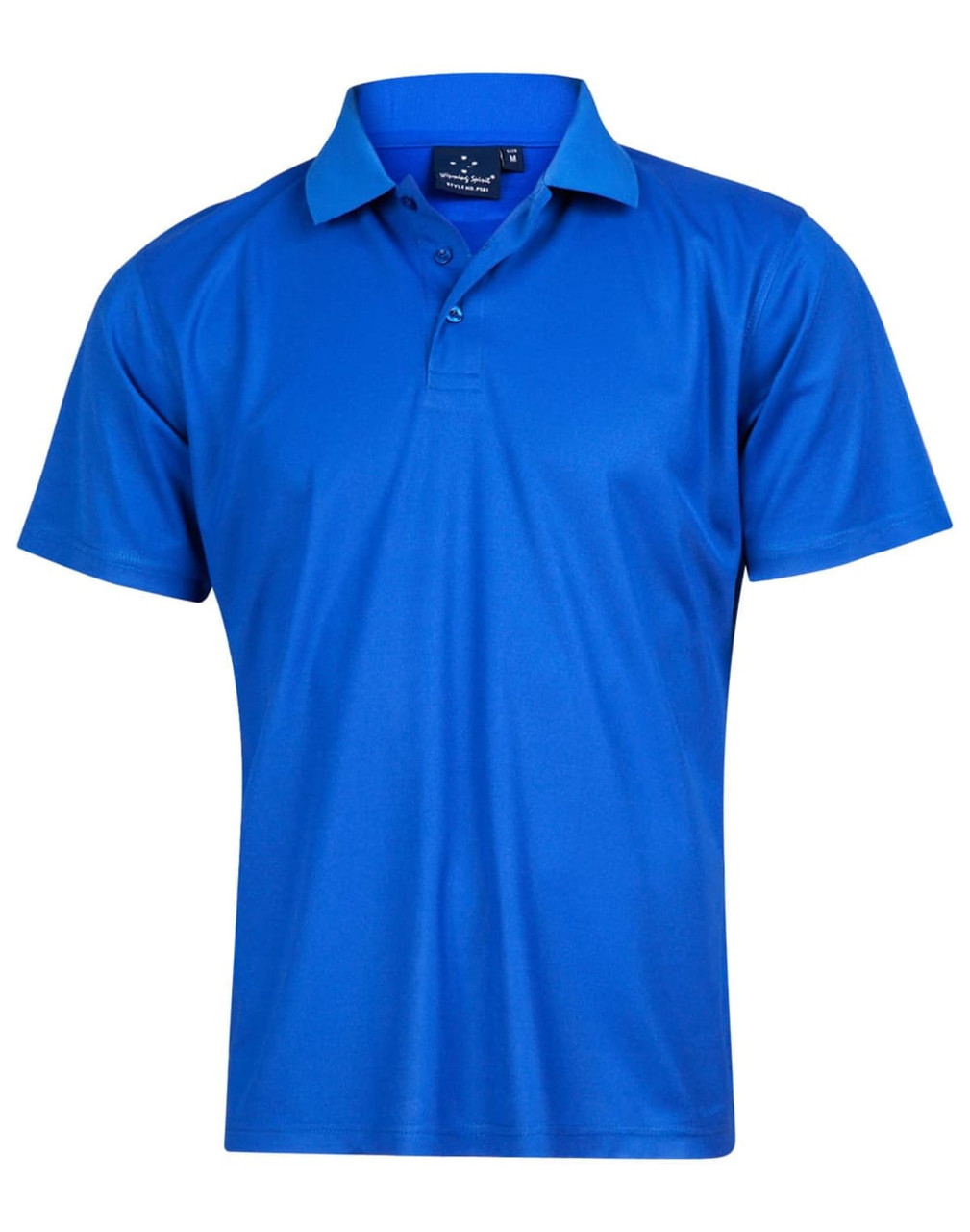 A vibrant blue Kids' Cooldry pique short sleeve polo shirt, featuring a collar and three-button placket, with a logo.