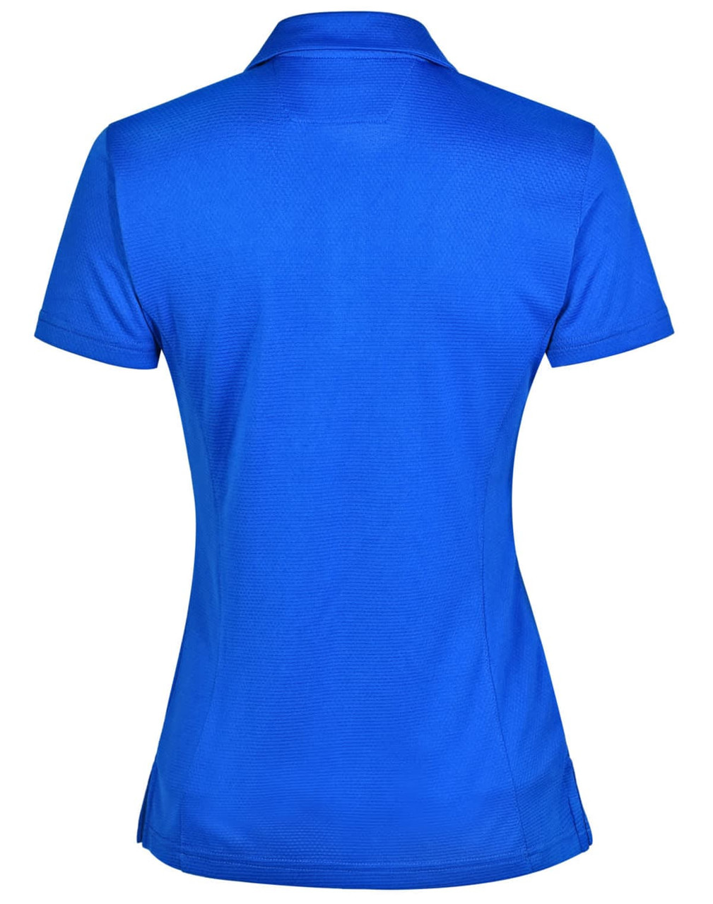 A blue ladies' polo shirt in bamboo charcoal fabric, featuring a fitted design and a collar. Includes a logo.