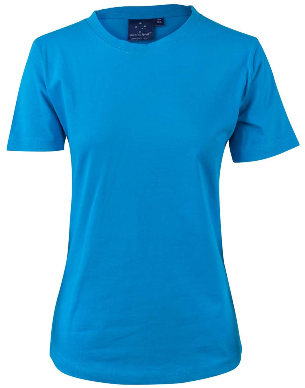 A ladies' semi-fitted tee in a vibrant blue colour, featuring short sleeves and a crew neck. It includes a logo on the label.