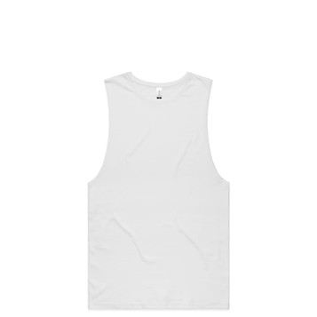 A white organic tank top with a classic singlet design and a small logo on the label.