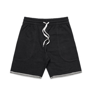 Track shorts in black with a drawstring waist and contrasting hem detail, featuring a logo.