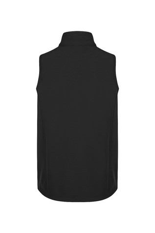 A black kids' vest featuring a high collar and a smooth fabric design. The vest has a simple, unadorned appearance.