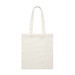 A cream-coloured tote bag with long handles and a blank surface, featuring a branding logo.