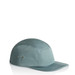 A five-panel cap in a soft blue-green colour, featuring metal eyelets and a curved brim. It has a logo.
