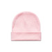 A pink Cuff Beanie with a folded cuff and a smooth texture. Features a subtle logo.