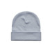 A light blue cuff beanie made from soft material, featuring a folded cuff and a simple design.