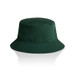 A green bucket hat with a wide brim, featuring a simple design and a logo.