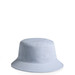 A light blue bucket hat with a wide brim and a simple design, featuring a branding logo.