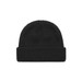A black beanie with a textured knit design and a folded cuff. It features a small logo.