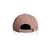 A corduroy cap in a dusty rose colour with a contrasting adjustable strap and a logo on the back.