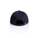 A navy blue cap featuring a back vent and a strap closure, with a logo on the side.