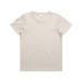 A light beige youth t-shirt with a round neckline and short sleeves, featuring a logo on the label.