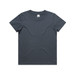 A kids' t-shirt in a dark blue-grey colour, featuring a plain design and a tag inside. It has a logo on the label.