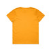 A yellow kids' T-shirt featuring short sleeves and a plain back. It has a logo on one side.